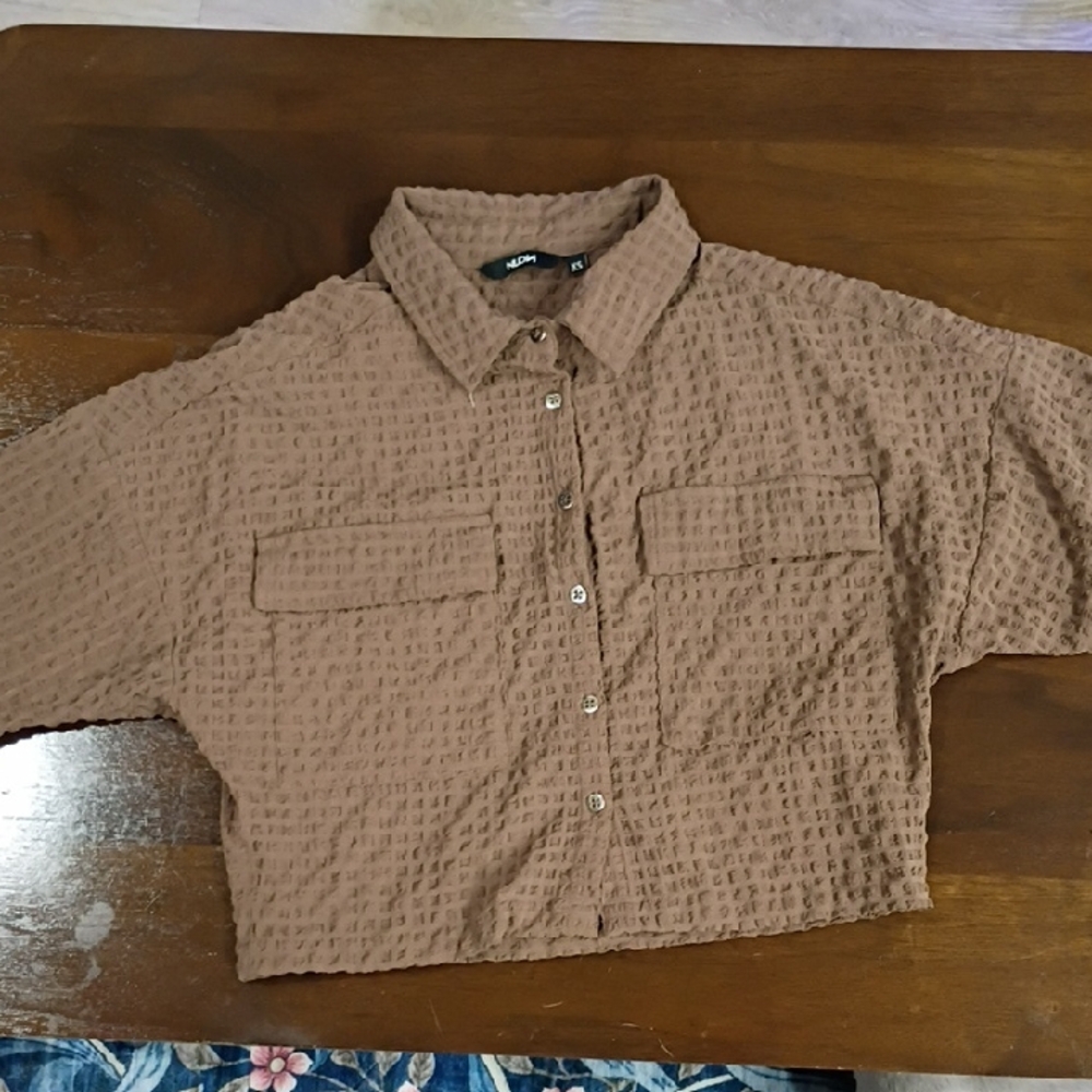 Brown Textured Crop Top